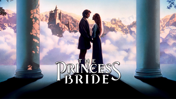 The Princess Bride movie poster, showing Westley and Buttercup embracing beneath a castle in the clouds